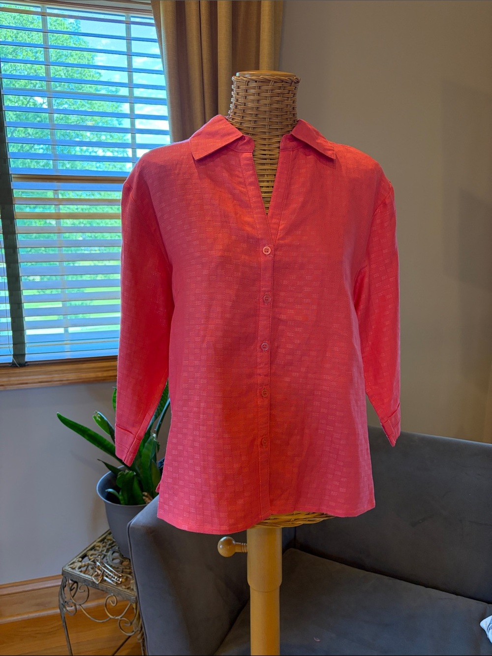 Women's Coral Button-Up Blouse with Collar